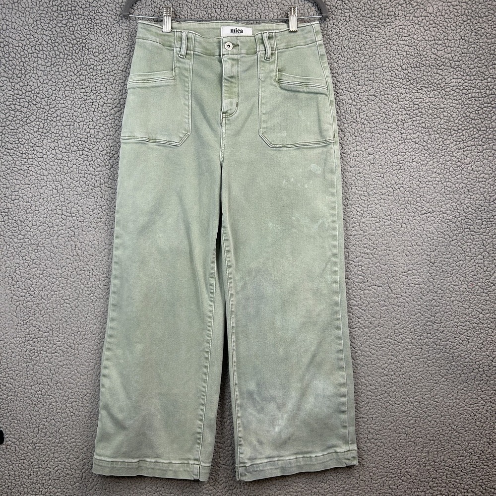 Mica‎ Wide Leg Cropped Pants Denim Olive Green Womens Size 30 High Rise